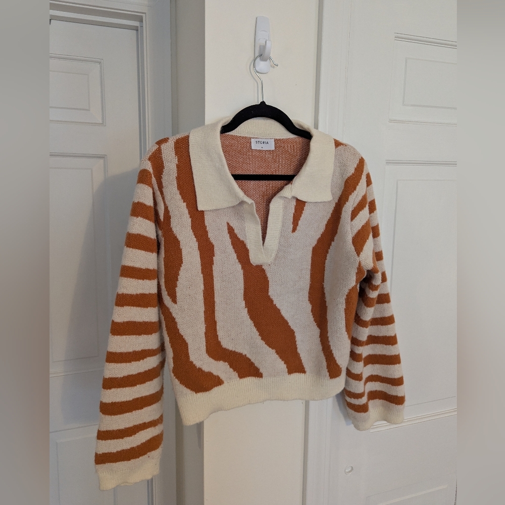 Orange and White Long Sleeved Sweater